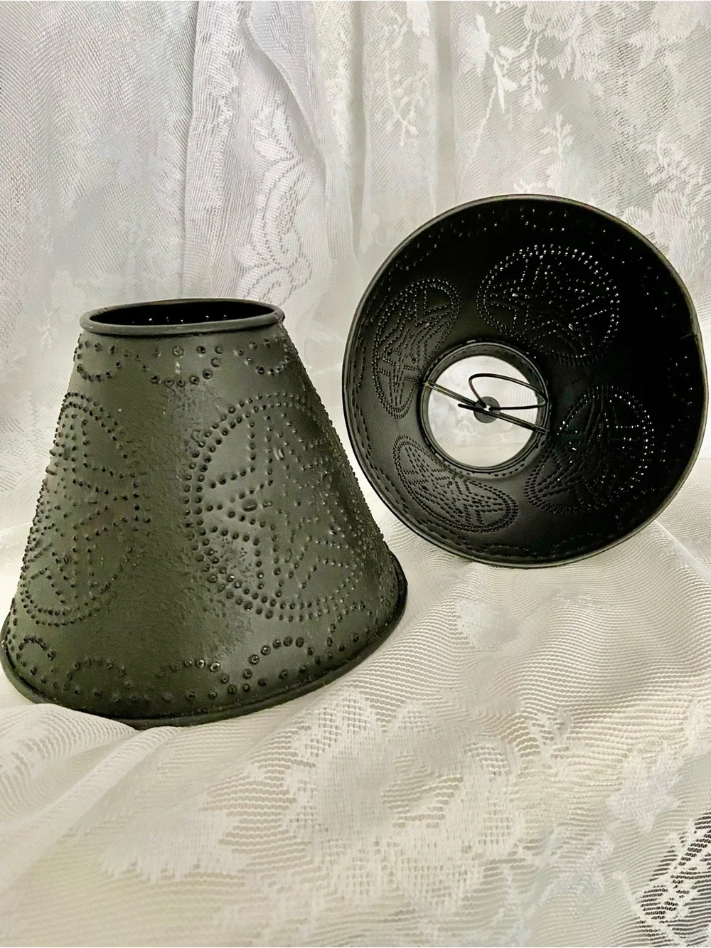 Pair Metal Tin Punch Primitive Star Lamp Shades